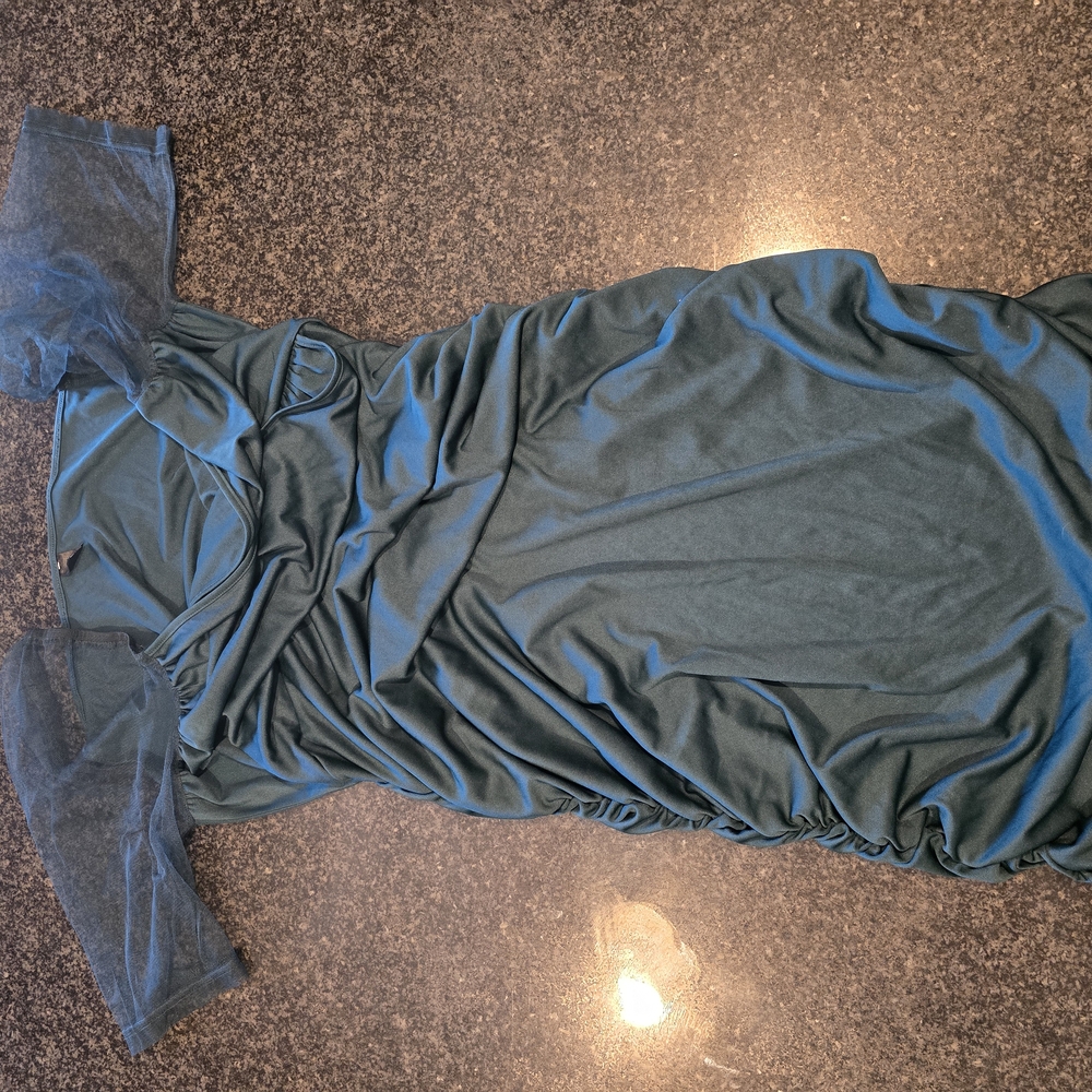 Elegant Teal Dress with Sheer Sleeves
